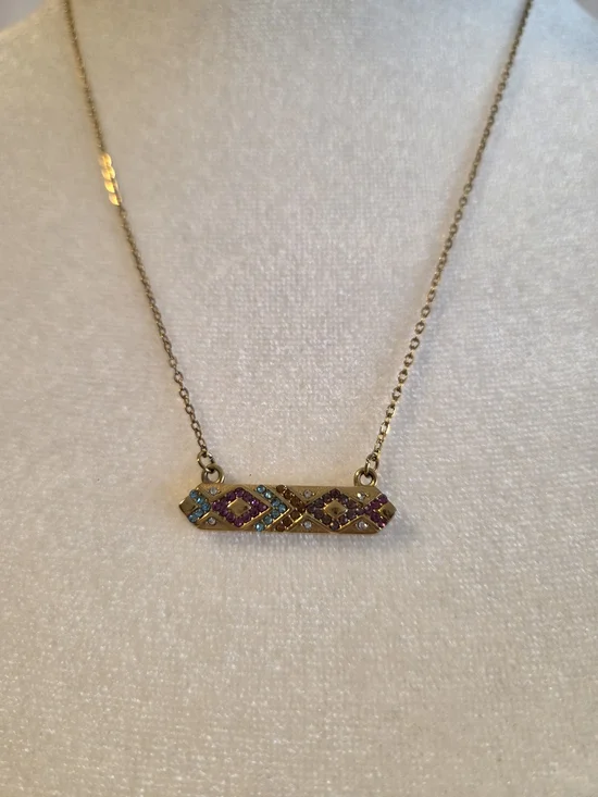 Plunder "Ella" Gold Bar Necklace with Pink and Blue Accents Non Tarnish - Picture 3 of 9